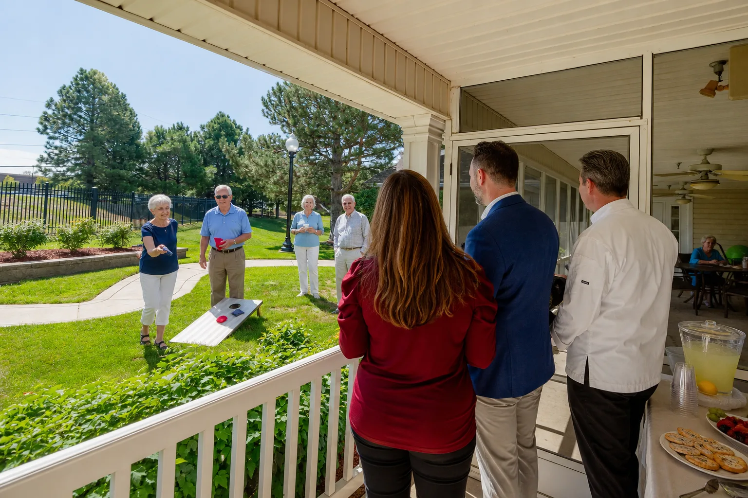 Bear Creek team members connecting with residents during an outdoor gathering